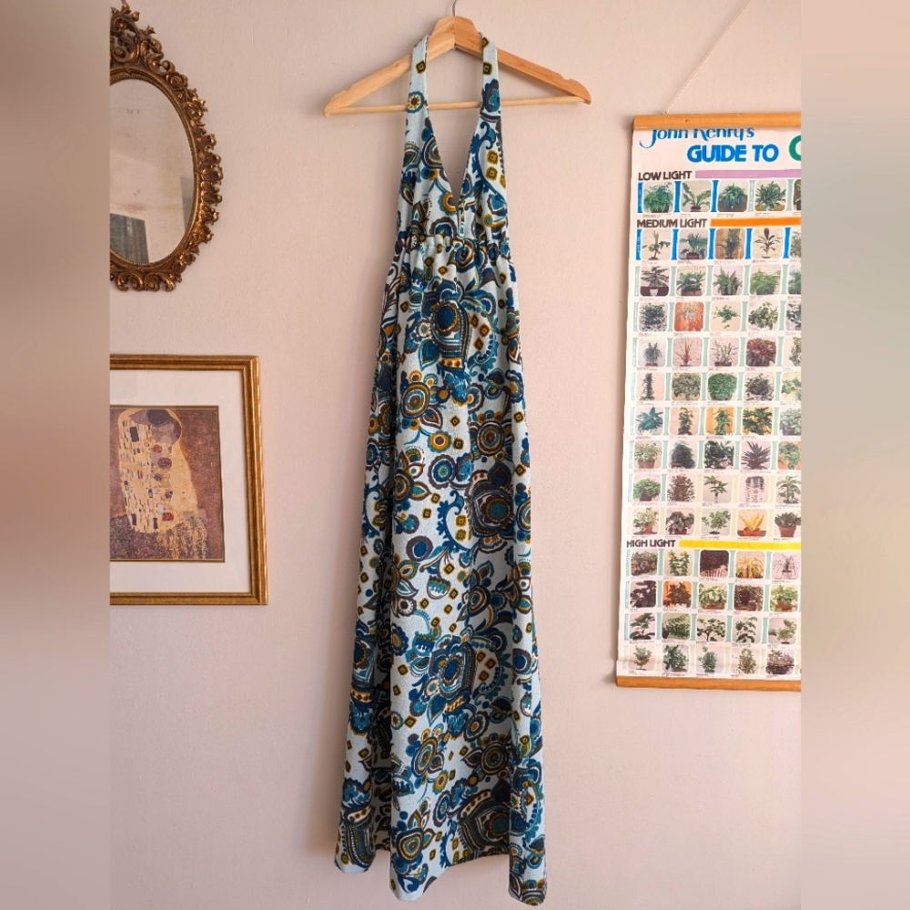 Blue Floral Halter Maxi Dress Size S